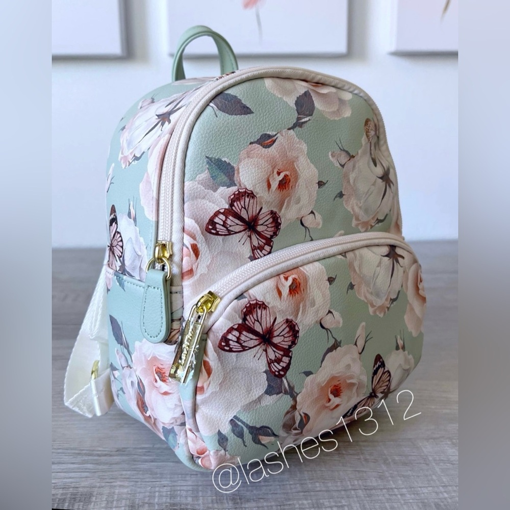 BETSEY JOHNSON Purse Peyton Mini Backpack Bag - Green Floral LBPEYTON - Picture 3 of 8